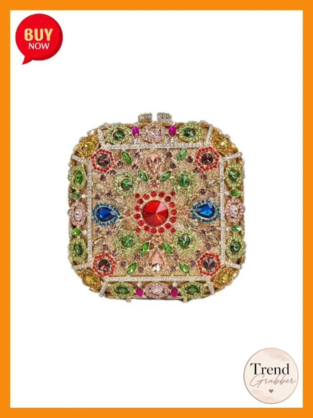 HUANG ZHUANG Crystal Clutch Evening Bag Octagonal Box Shape Rhinestone Purses
